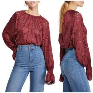 Free People Olivia Lace Top in Wine